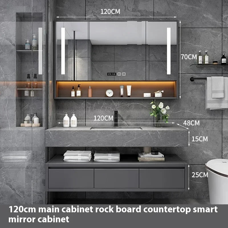 180cmLight Luxury Panel Intelligent Bathroom Cabinet Meuble Rock Salle De Bain Wood Washbasin Double Basin Bathroom Cabinet Home