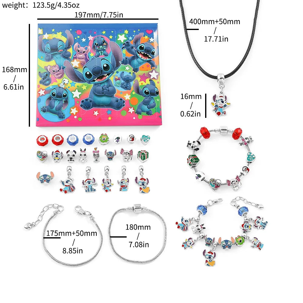 Disney Stitch Mickey Mouse Christmas Advent Calendar Bracelets 24 Days Countdown Calendar Diy Jewelry Making Cute Christmas Gift