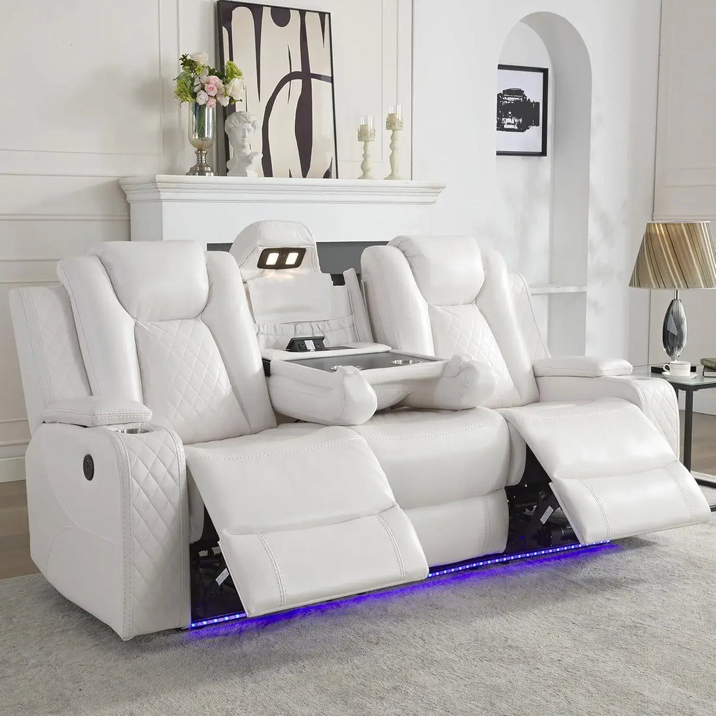 TODRANI Power Reclining Sofa 0 Gravity w/ Wireless Charger,LED Floor Lights,Reading Light, Drop-down Table USB/Type-C Port(070) - Luvia
