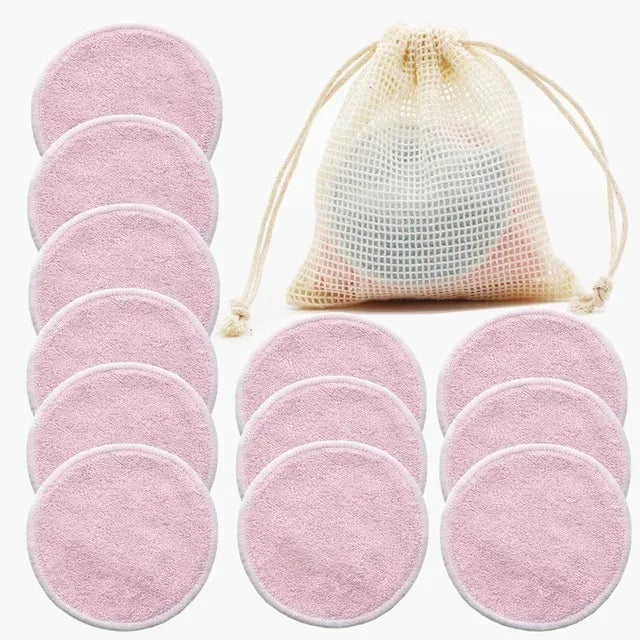 12PC Reusable Cotton Pads Makeup Remover Pads Washable Round Bamboo Make Up Pads Cloth Nursing Pads Skin Care Tool Skin Cleaning - Luvia