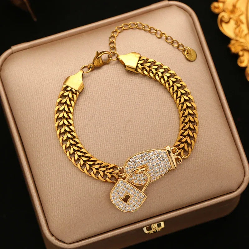 EILIECK 316L Stainless Steel Sparkling Rhinestone Chain Bracelet Bangles For Women Trendy Wrist Chain Waterproof Jewelry Gift - Luvia