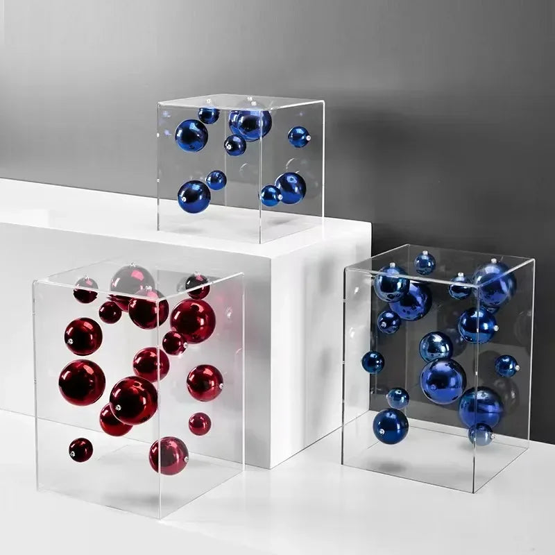 Geometric Metal Ball Art Transparent Acrylic Box Ornaments Modern Minimalist Square Living Room Decorations Desktop Furnishings - Luvia