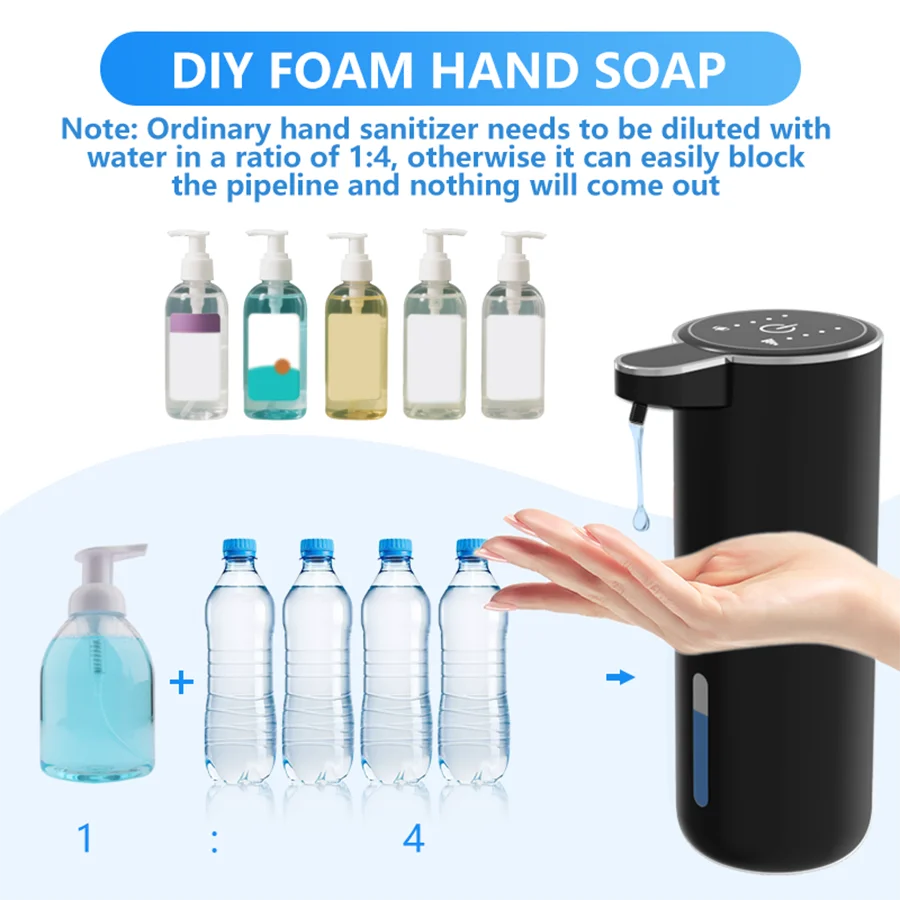 380ML Capacity IPX5 Waterproof Hand Sanitizer Pump Wash Machine 4Levels Smart Sensor Touchless Electric Automatic Soap Dispenser