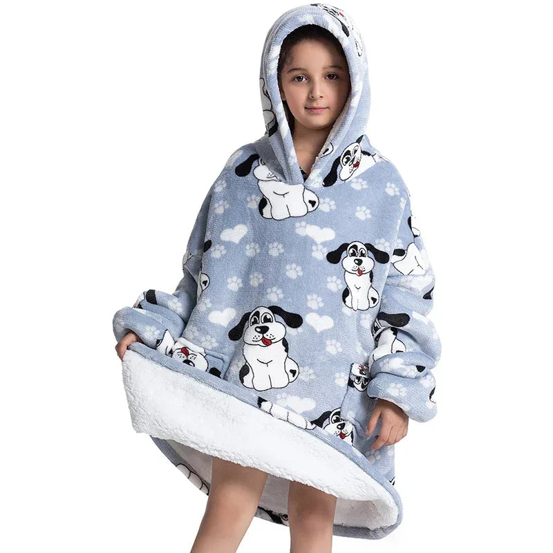 Oversized Wearale Blanket Hoodie Flannel Sherpa Fleece Warm Soft Winter Hoodie Sweatshirt for Kids Adults Home Blanket Snuggle - Luvia