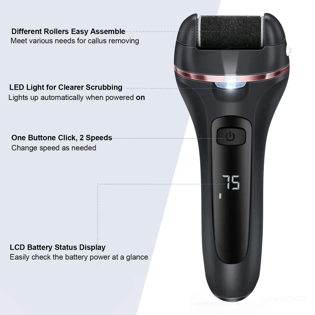 Electric Callus Remover Professional Foot File Grinder Pedicure Machine Rechargeable Heel Cracked Dead Skin Scrubber 3 Heads - Luvia