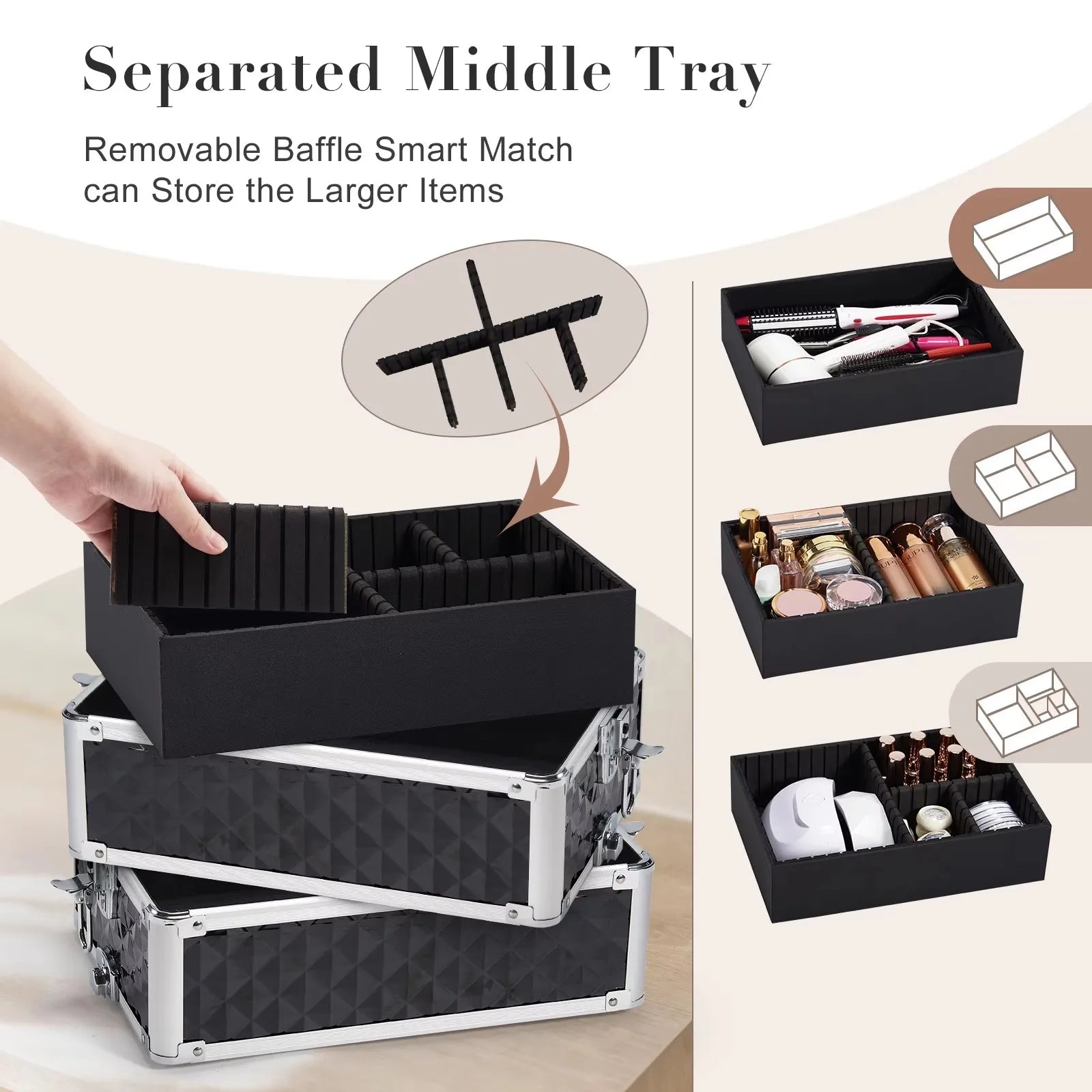 Rolling Makeup Train Case Cosmetic Trolley 4 in 1 Large Capacity Makeup Travel Case with Key  Wheels Salon Barber Case Traveling