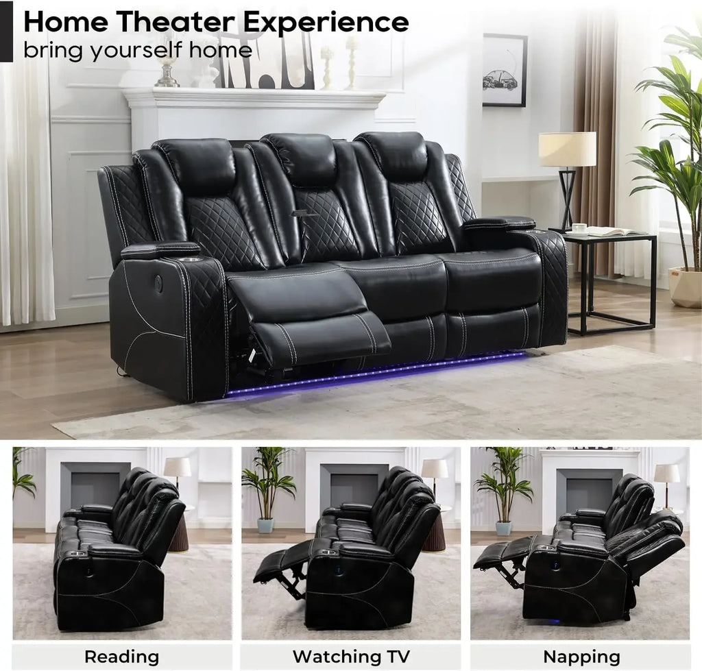 TODRANI Power Reclining Sofa 0 Gravity w/ Wireless Charger,LED Floor Lights,Reading Light, Drop-down Table USB/Type-C Port(070) - Luvia