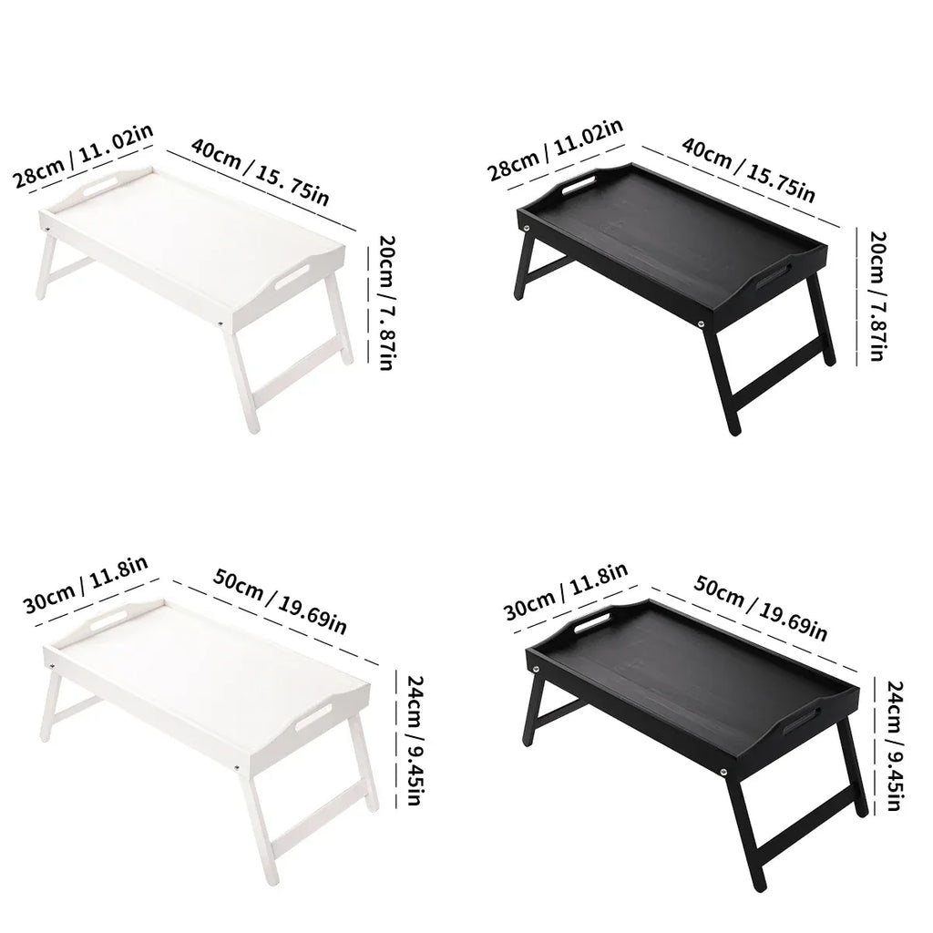 Bamboo Breakfast Bed Tray with Folding Legs - Perfect for Sofa, TV, Laptop or Snack Use - Serving Breakfast in Bed (Black/White) - Luvia