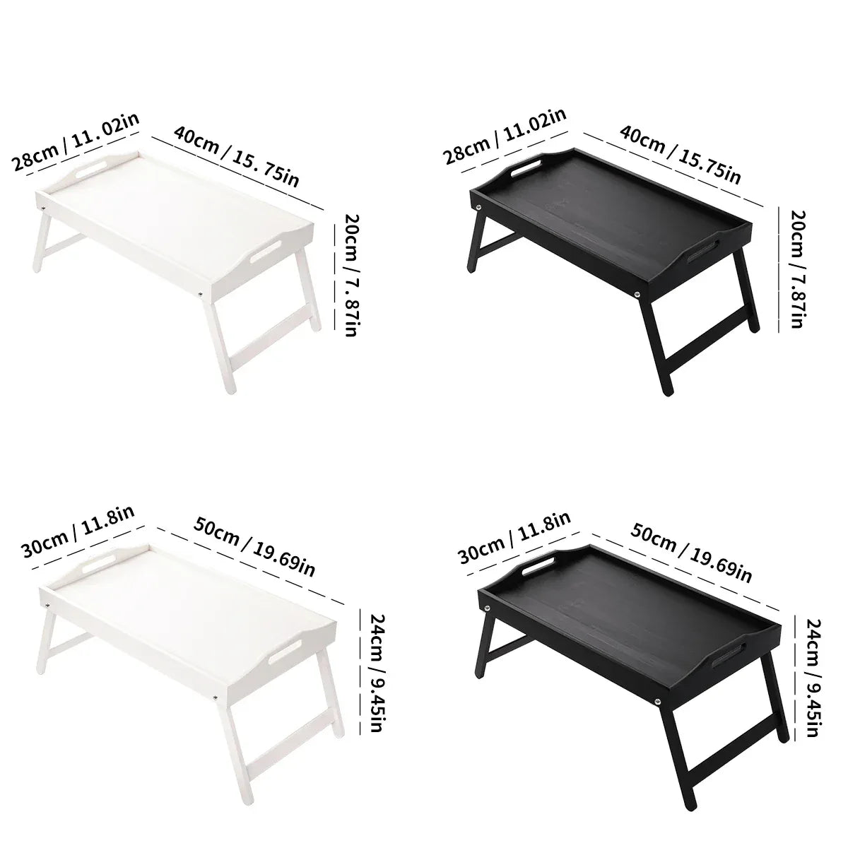 Bamboo Breakfast Bed Tray with Folding Legs - Perfect for Sofa, TV, Laptop or Snack Use - Serving Breakfast in Bed (Black/White) - Luvia