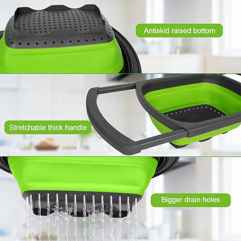 7QT Collapsible Colander Strainer Expandable Over the Sink Colander Foldable Large Colander Basket to Wash Vegetable Fruit YY128 - Luvia