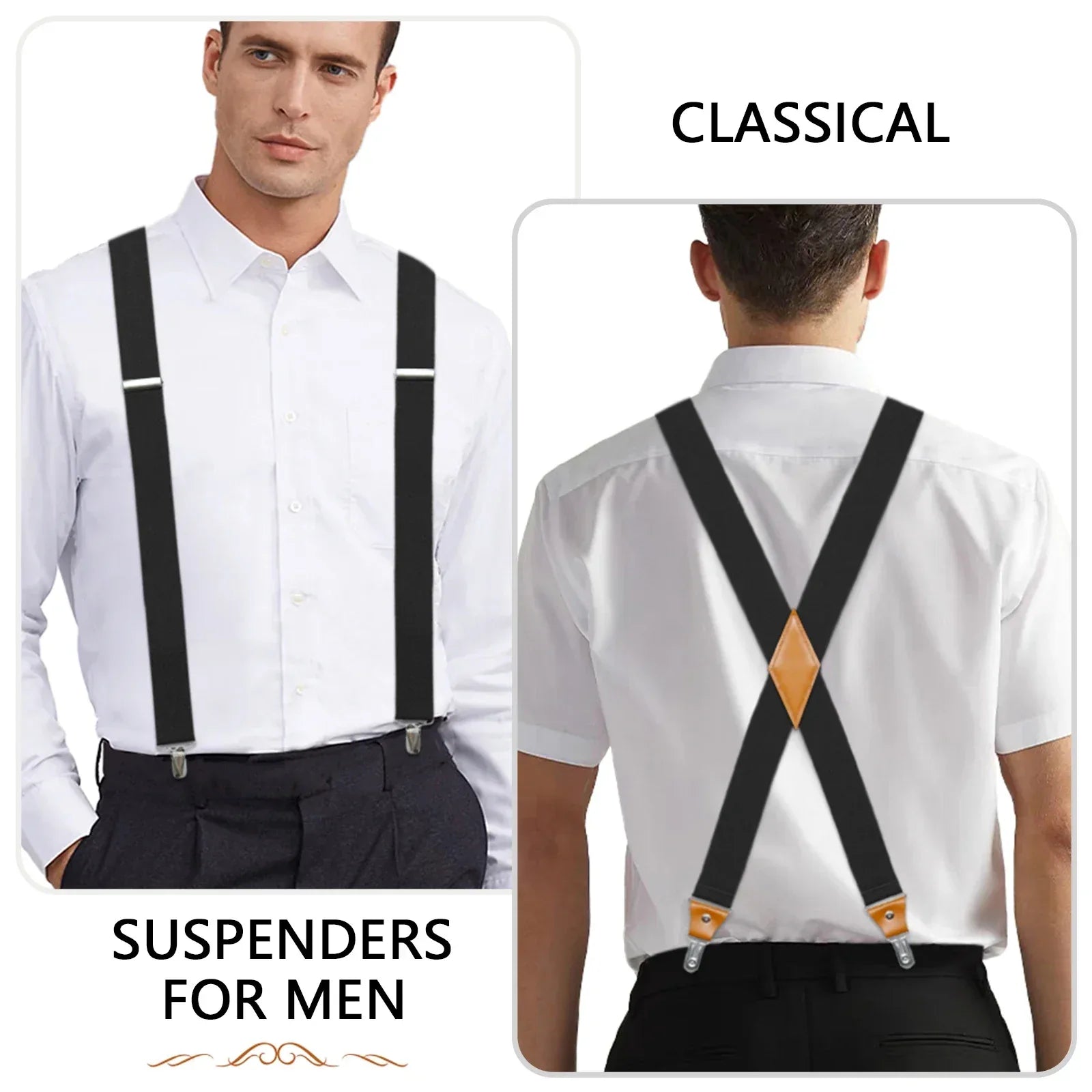 Suspenders for MTuxedo en Mens Suspenders X-Back 1.4"Adjustable Elastic Suspender Braces Strong for Work Trousers Wedding - Luvia