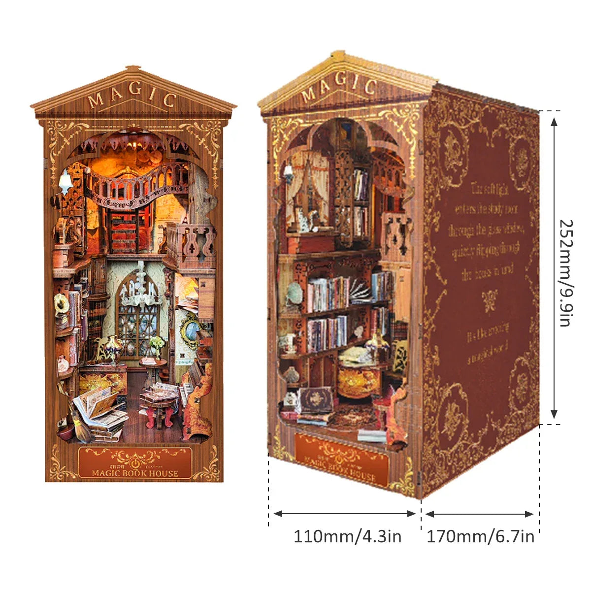New DIY Book Nook Kit 3D Wooden Miniature Dollhouse Bookend Building with LED Light Bookshelf Decoration Birthday New Year Gifts - Luvia