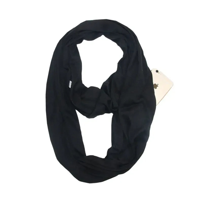 Women Infinity Loop Scarf with Hidden Zipper Pocket Travel Scarf Solid Color Neck Wrap Suitable for Daily Traveling Storage - Luvia