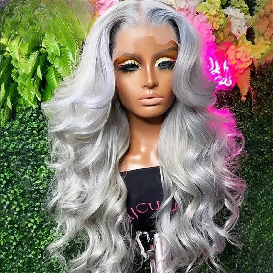 13x6 Silver Grey Straight Lace Front Human Hair Wigs Pre Plucked 613 Blonde Body Wave Frontal Wigs For Women Brazilian Hair Wigs - Luvia