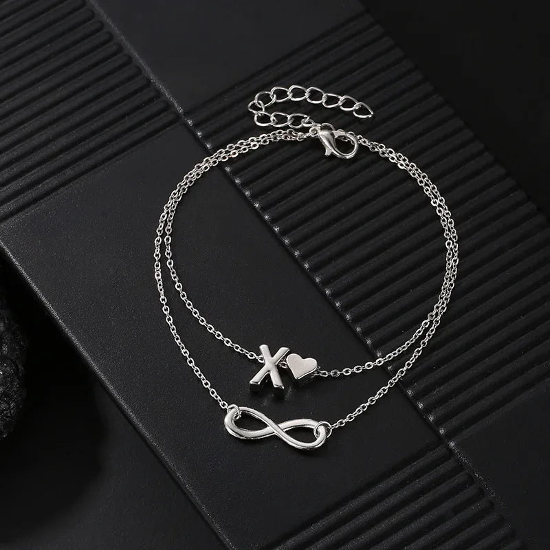 Boho Initial Anklet Heart Infinity Silver Color Ankle Bracelet on Leg Chain 26 Letter Anklets For Women Ankle Beach Foot Jewelry - Luvia