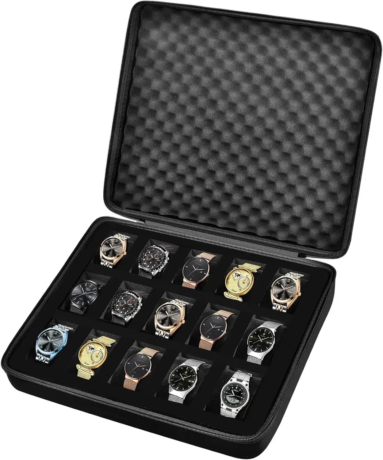 15 Slots Watch Box /Men Watch Display Storage Case Fits All Wristwatches and Smart Watches up to 42mm - Luvia