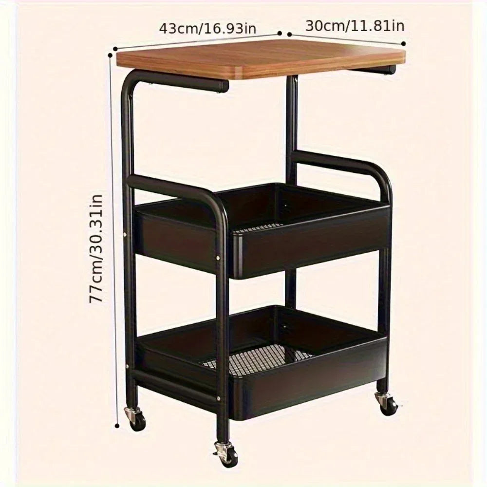 3-Tier Rolling Cart with Tabletop, Metal Tool and Snack Rack with Storage, Durable Carbon Steel Frame, Wheels for Easy Mobility - Luvia