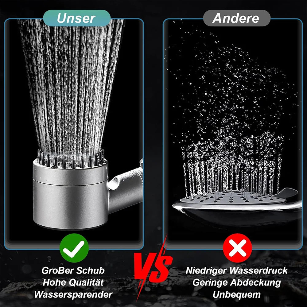 3 Modes Handheld Shower Head with Massage Brush Cotton Filters One-click Stop Water Saving High Pressure Showerhead for Bathroom