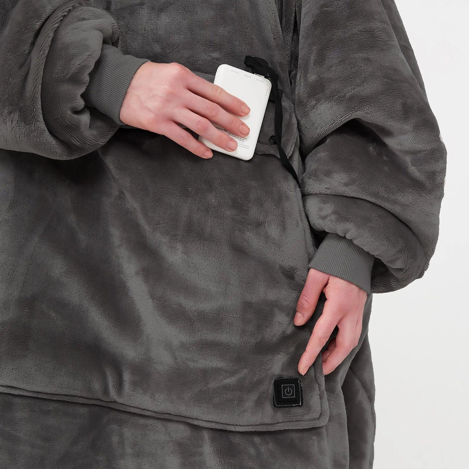 Oversized Wearable Blanket Hoodie with Sleeves Pocket Sherpa Fleece Blanket Sweatshirt Warm Thick Plush Heating Hooded Blankets - Luvia