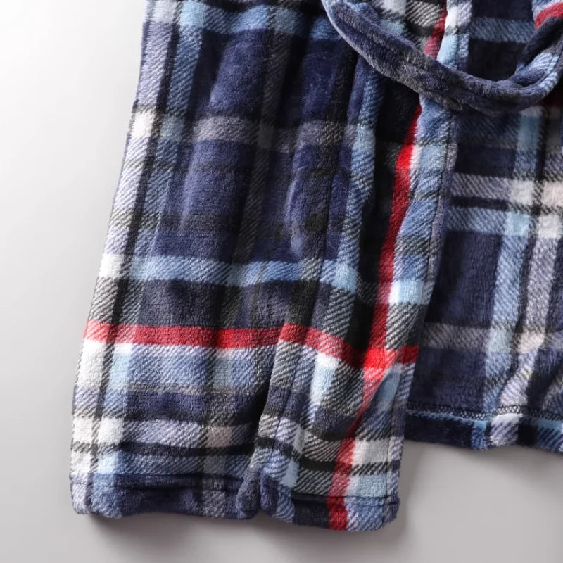 Men's Nightgown Home clothes Robes Winter warmth flannel bathrobe Plaid Pajamas Male lounge sleepwear