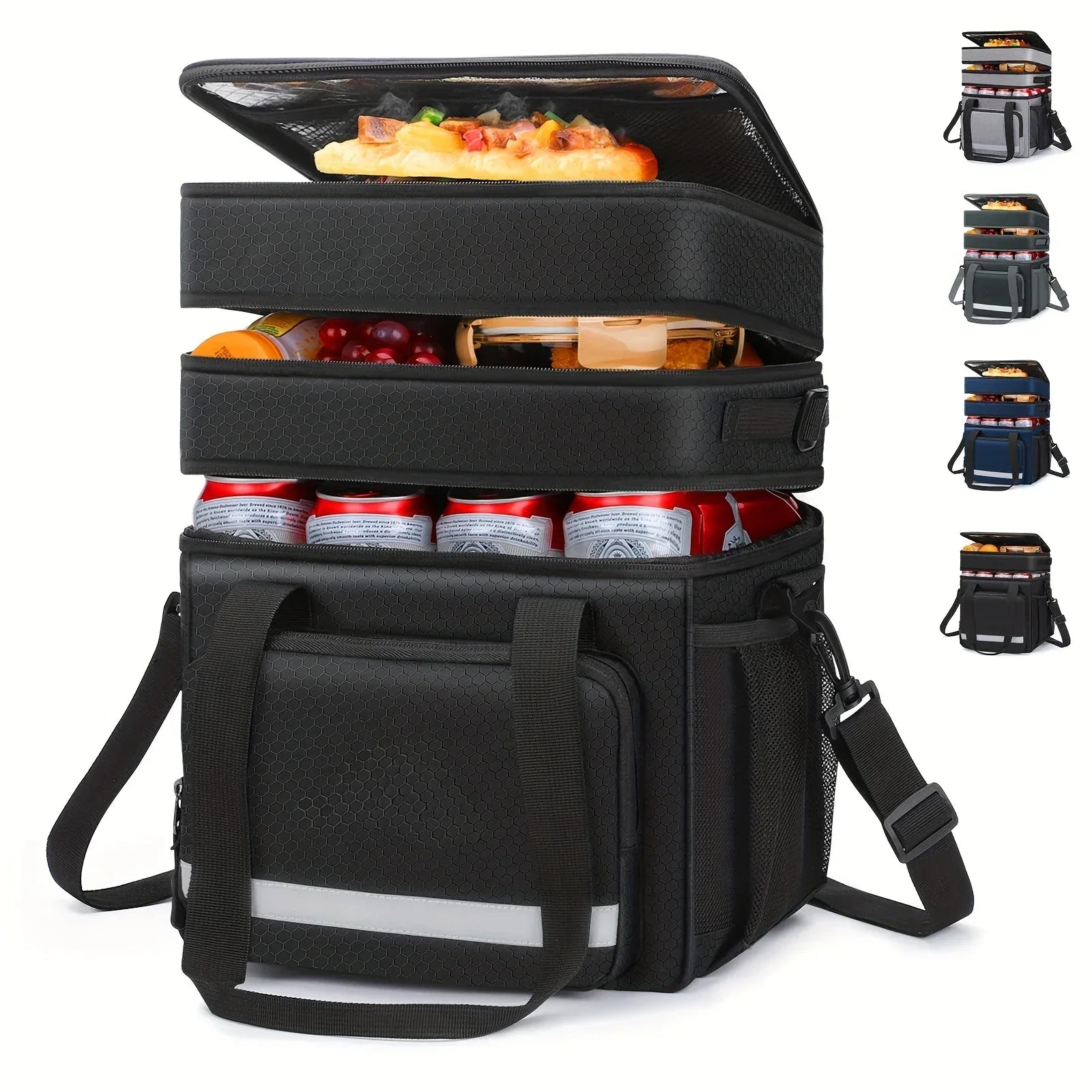 Insulated Lunch Bag|Leak-proof polyester cooler tote with PVC lining|Adjustable shoulder strap and side mesh pockets. - Luvia