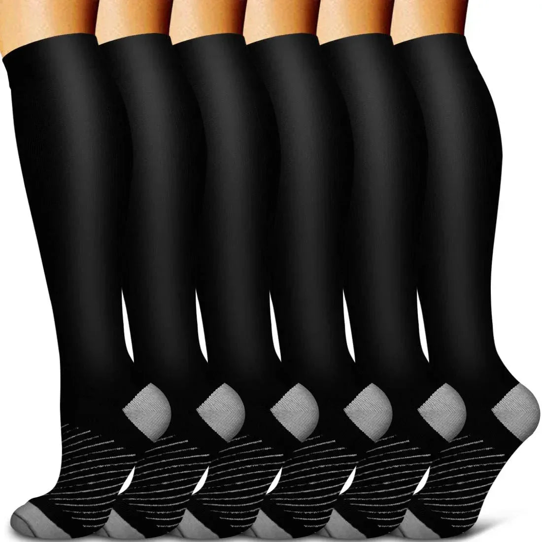 6 Pairs Women and Men Copper Black Compression Socks Anti-Fatigue Pain Relief Graduated Compression 15-20mmHg Sport Socks - Luvia