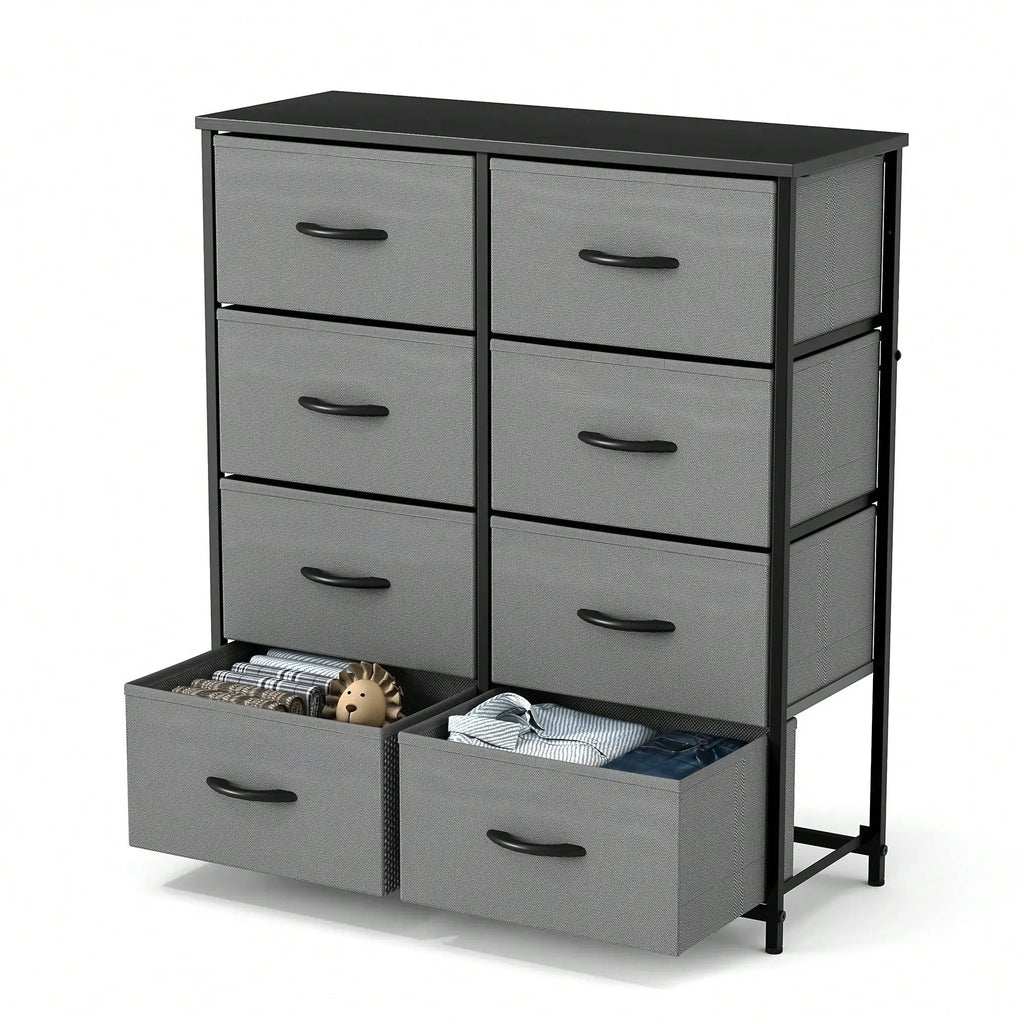 Tall Dresser With 8 Fabric Drawers Organizer Units, Chest Of Drawers For Bedroom With Wooden Top
