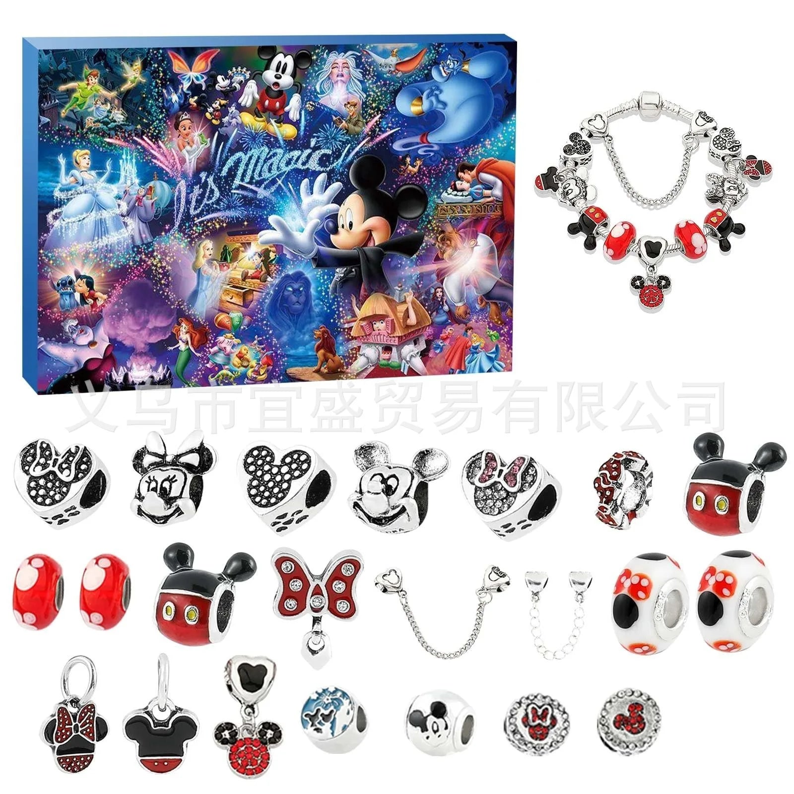 Disney Stitch Mickey Mouse Christmas Advent Calendar Bracelets 24 Days Countdown Calendar Diy Jewelry Making Cute Christmas Gift