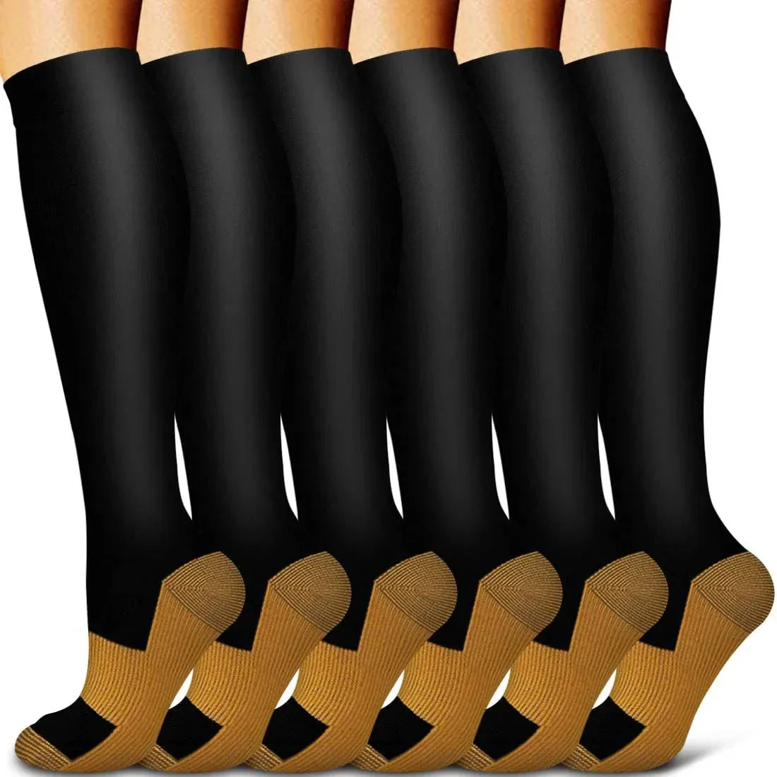 6 Pairs Women and Men Copper Black Compression Socks Anti-Fatigue Pain Relief Graduated Compression 15-20mmHg Sport Socks - Luvia