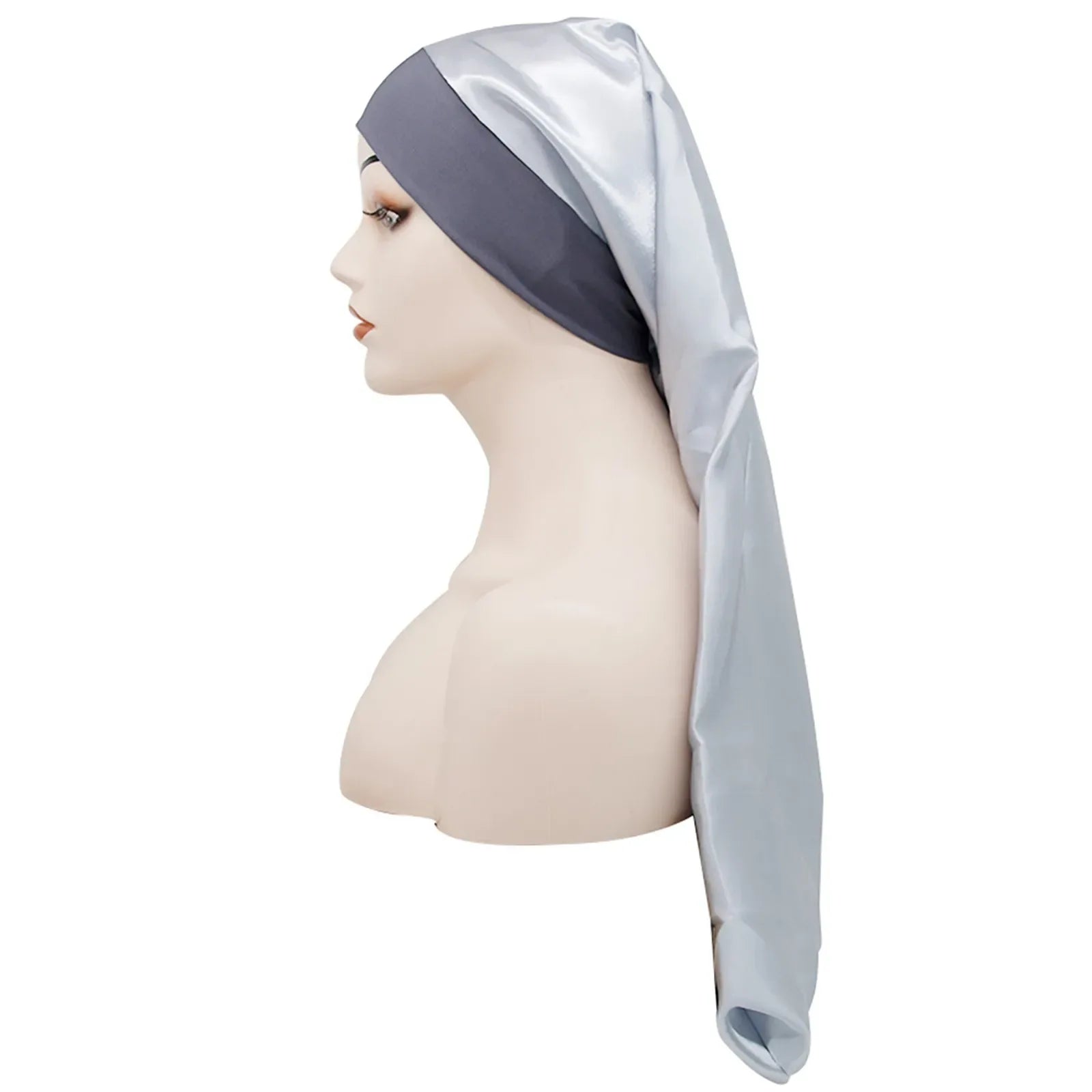 Long Satin Bonnet Sleep Cap Silk Sleeping Cap with Wide Elastic Band Loose Night Hat for Women Braids Curly Hair Black - Luvia