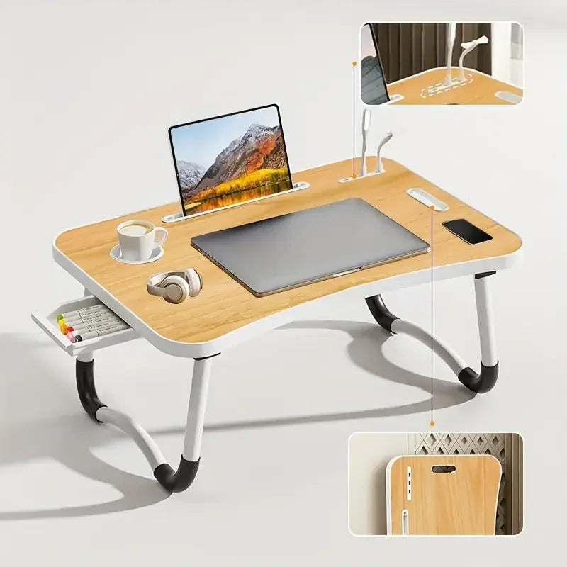 Extra Large Multifunctional Foldable Laptop Bed Desk - Multifunctional Tray Stand with Cup Holder and Drawer Stable and Durable - Luvia