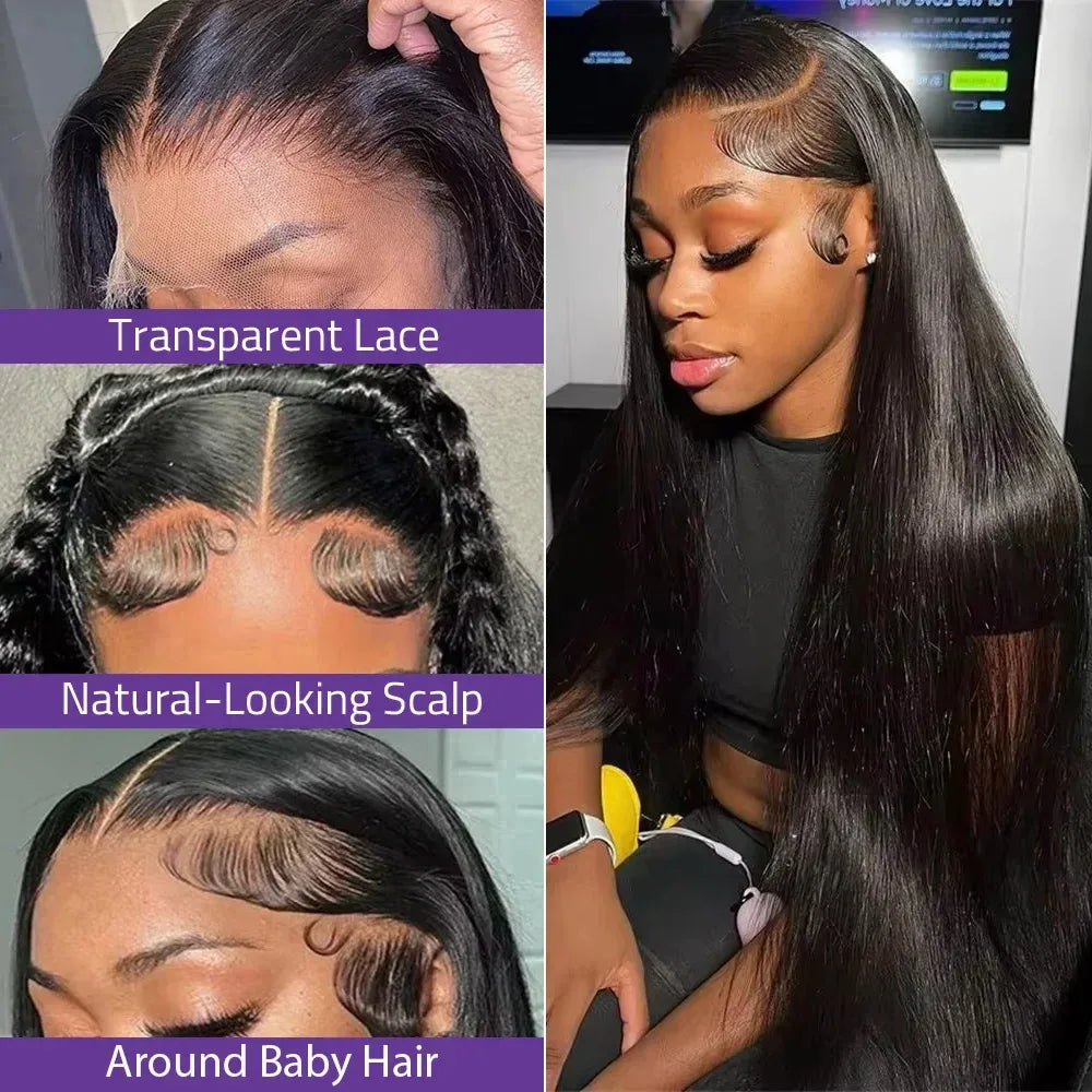 250 Density 13x6 13x4 Bone Straight Hd Transparent Lace Front Human Hair Wig 40 46 Inch Front Wig For Black Women Brazilian Wigs - Luvia