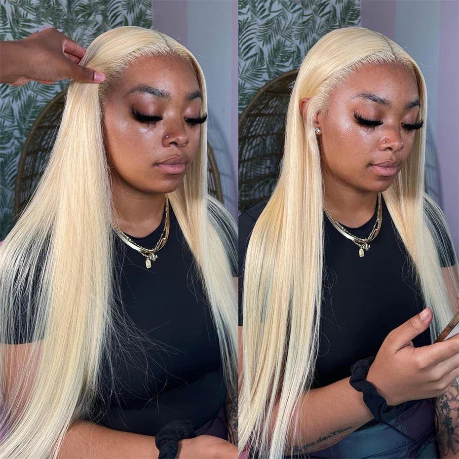 13x6 Silver Grey Straight Lace Front Human Hair Wigs Pre Plucked 613 Blonde Body Wave Frontal Wigs For Women Brazilian Hair Wigs - Luvia