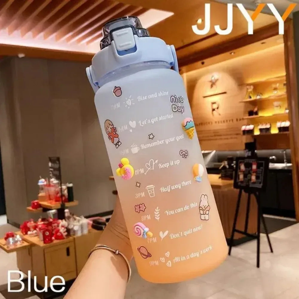 2000ML Large Capacity Water Bottle with Time Marker Plastic Motivational Water Bottle Drinking Bottle for Gym Sports Outdoor - Luvia