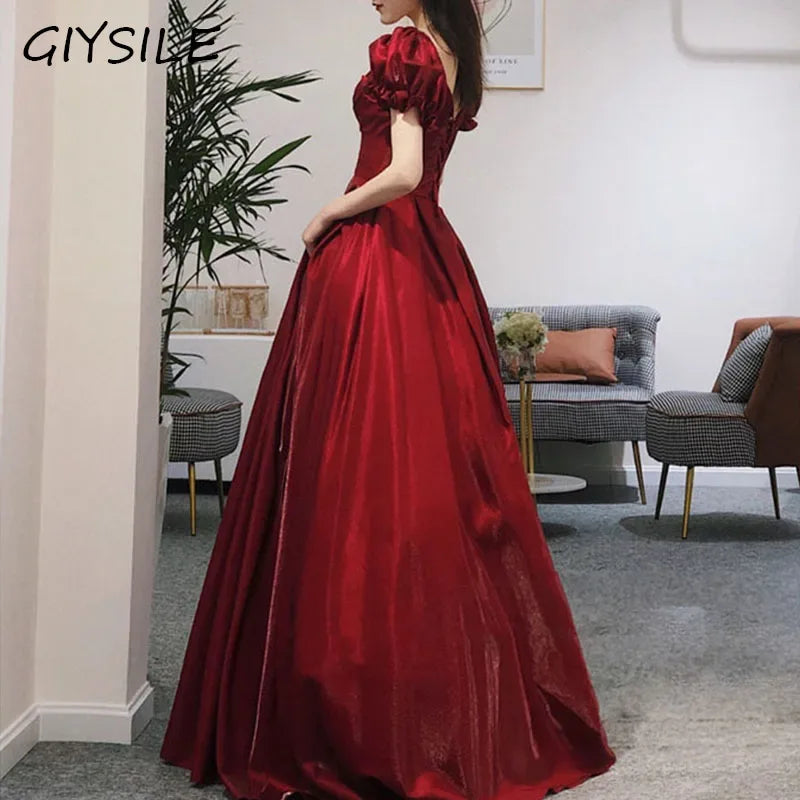 Evening Dress Red Bridal Toast Wear New V-neck Sexy Short Sleeve Long Skirt Backless Dinner Dresses Formal Dress Women Elegant - Luvia