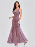 Women's Sleeveless Embroidered Beaded Fabric Evening Gown V Neck Elegant Mermaid Skirt Dress Formal Party Dress Catwalk Stage - Luvia