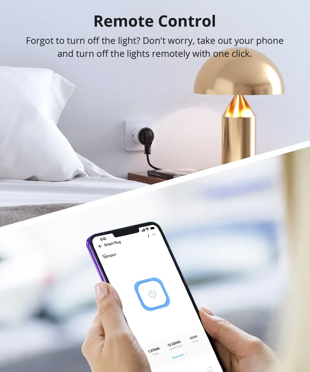 SONOFF Smart Socket S60 TPF EU WiFi 16A Smart Plug With Energy Monitoring Remote Control Timer Voice Control Smart Scene Current - Luvia