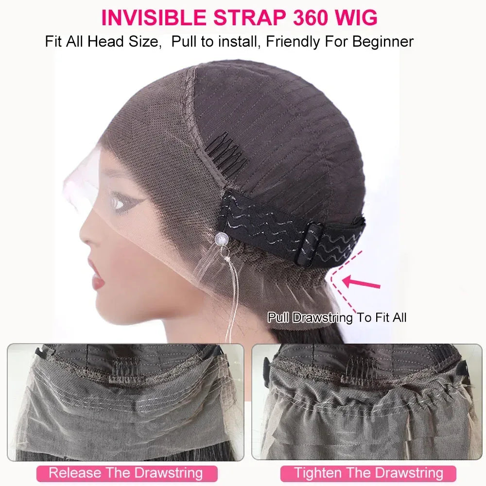 360 Full Hd Lace Wig Invisible Drawstring Glueless Wig Straight Human Hair Natural Color 220 Density Pre Plucked Ready To Wear - Luvia