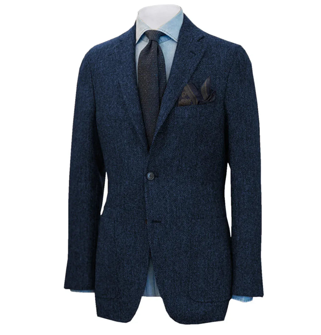 Men's Suit Brown Blazer Prom Tuxedos Herringbone Wool Tweed Single Breasted Formal Bussiness Wedding Groom's Jacket (Only Coat) - Luvia
