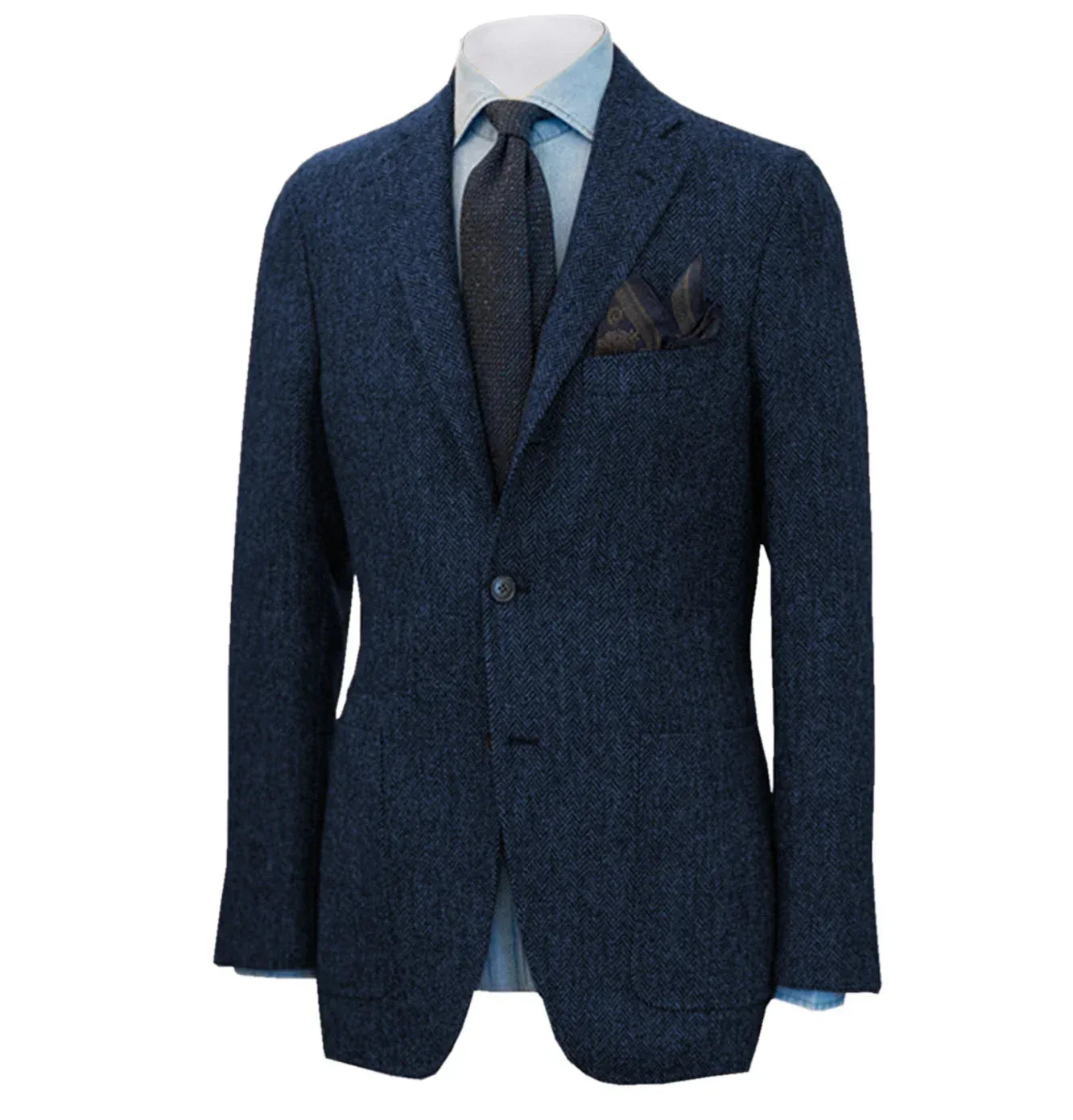Men's Suit Brown Blazer Prom Tuxedos Herringbone Wool Tweed Single Breasted Formal Bussiness Wedding Groom's Jacket (Only Coat) - Luvia