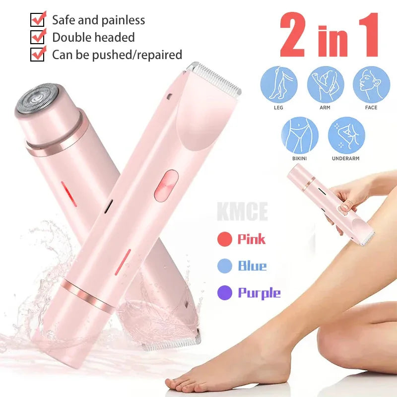 2025 Waterproof Rechargeable Electric Shaver Mini Women Bikini Trimmer Body Hair Remover Mini Double Headed Electric Epilator
