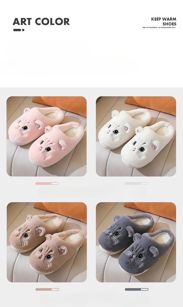 Winter Warm Slipper Women House Fuzzy Cat Cartoon Fur Plush Indoor Lazy Female Thermal Home Shoe Furry Funny Flat flip flop