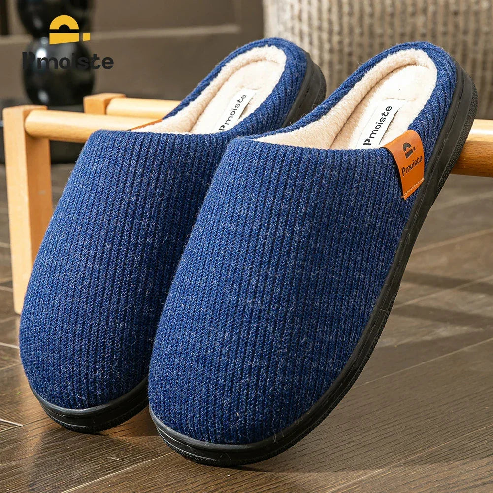 Memory Foam Cushion Slippers men Suede TPR Sole Platform Warm Soft Non Slip Stripe Comfortable Indoor Shoes Knited - Luvia