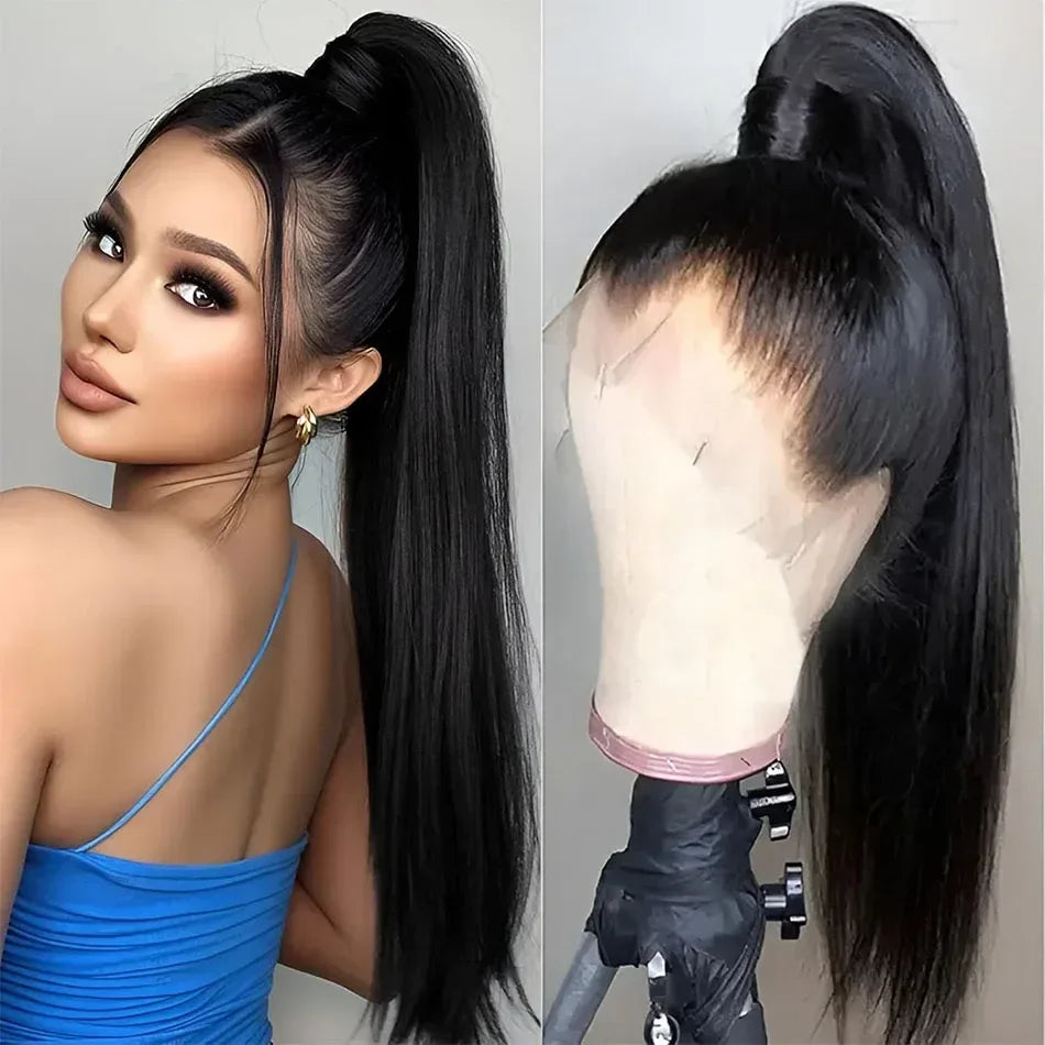 360 Full Hd Lace Wig Invisible Drawstring Glueless Wig Straight Human Hair Natural Color 220 Density Pre Plucked Ready To Wear - Luvia
