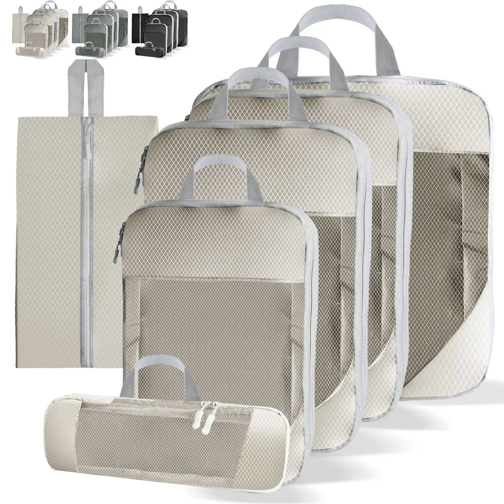 6Pcs Compression Packing Cubes Set for Travel Packing Cubes Compression Compressible Storage Bags for Carry On and Suitcases - Luvia