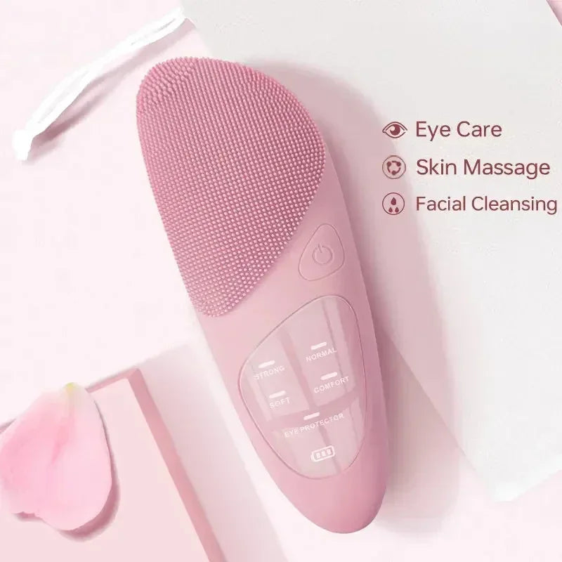 Electric Face Cleansing Brush Ultrasonic Facial Cleansing Brush Vibration Massager SkinCare Deep Pore Waterproof Silicone Brush - Luvia