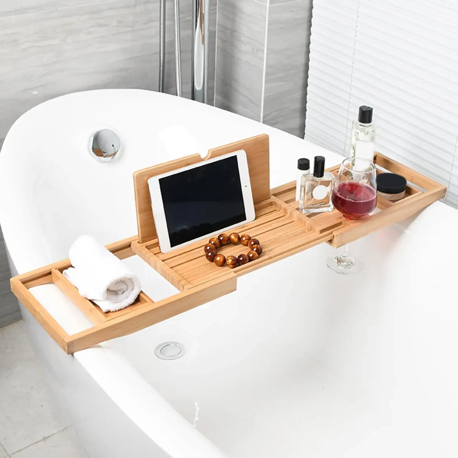 Bathtub Tray Bath Caddy Tray for Tub with Slots Holds Book,Phone ,Soap 23.62''-34.25'' Bath Tray Bathtub Stand Holder - Luvia