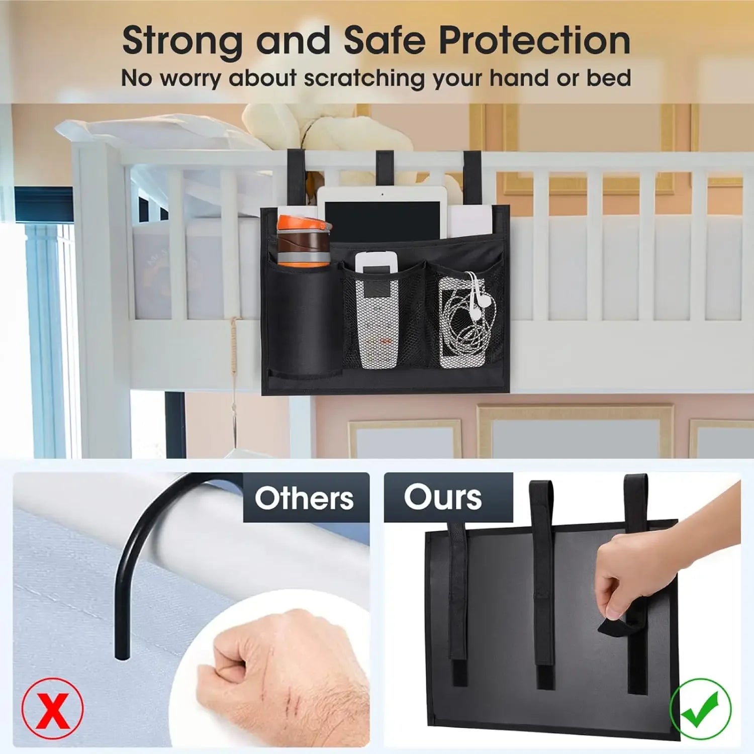 Bedside Caddy Storage Bag Multi Pockets Hanging Bag Bed Accessories Organizer Gadget Oxford Cloth for Dorm Bunk Hospital Book - Luvia