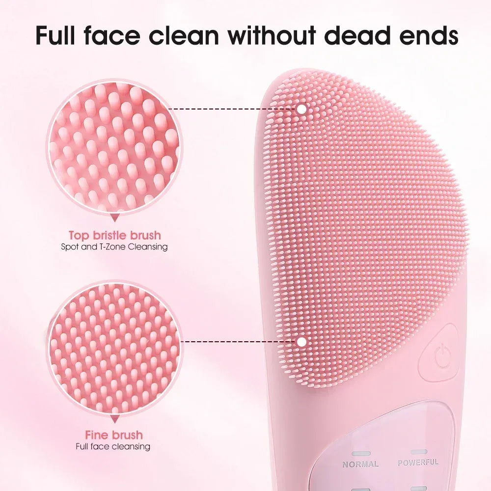 Electric Face Cleansing Brush Ultrasonic Facial Cleansing Brush Vibration Massager SkinCare Deep Pore Waterproof Silicone Brush - Luvia
