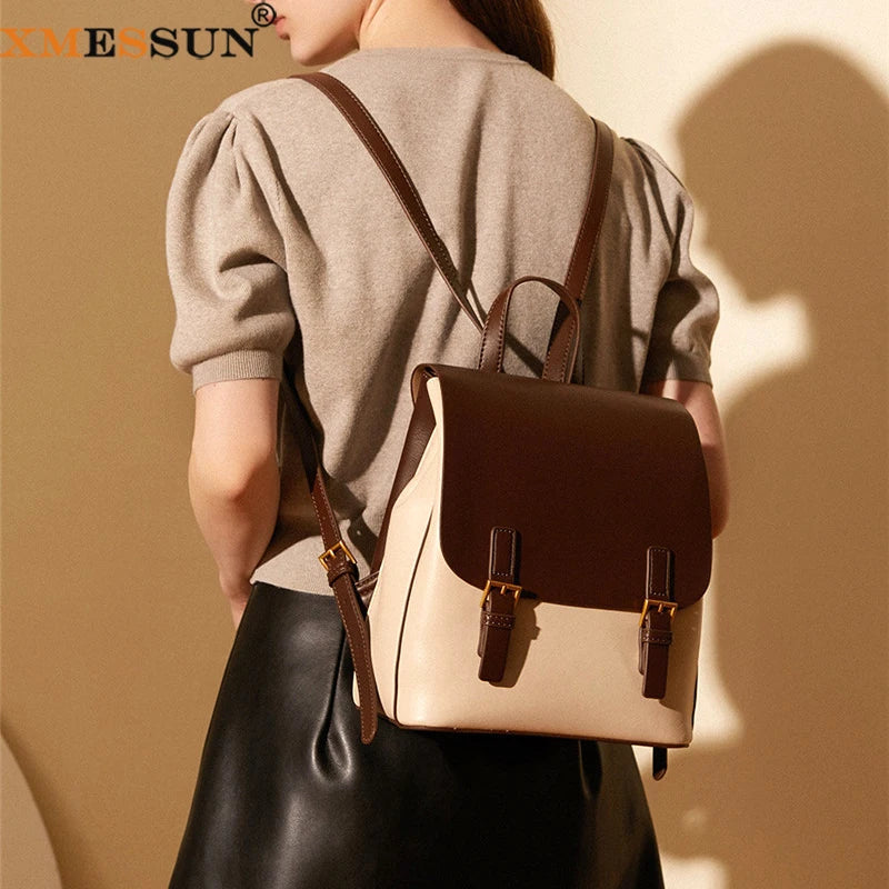 XMESSUN New Genuine leather Backpack for Women 2026 Fashion High Quality Lady Double Shoulder Large Capacity Travel Backpack